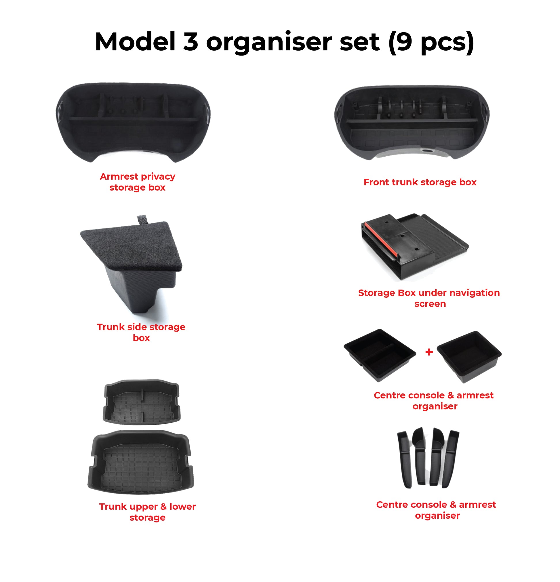 Tesla Model 3 complete organizer set (9PCs）