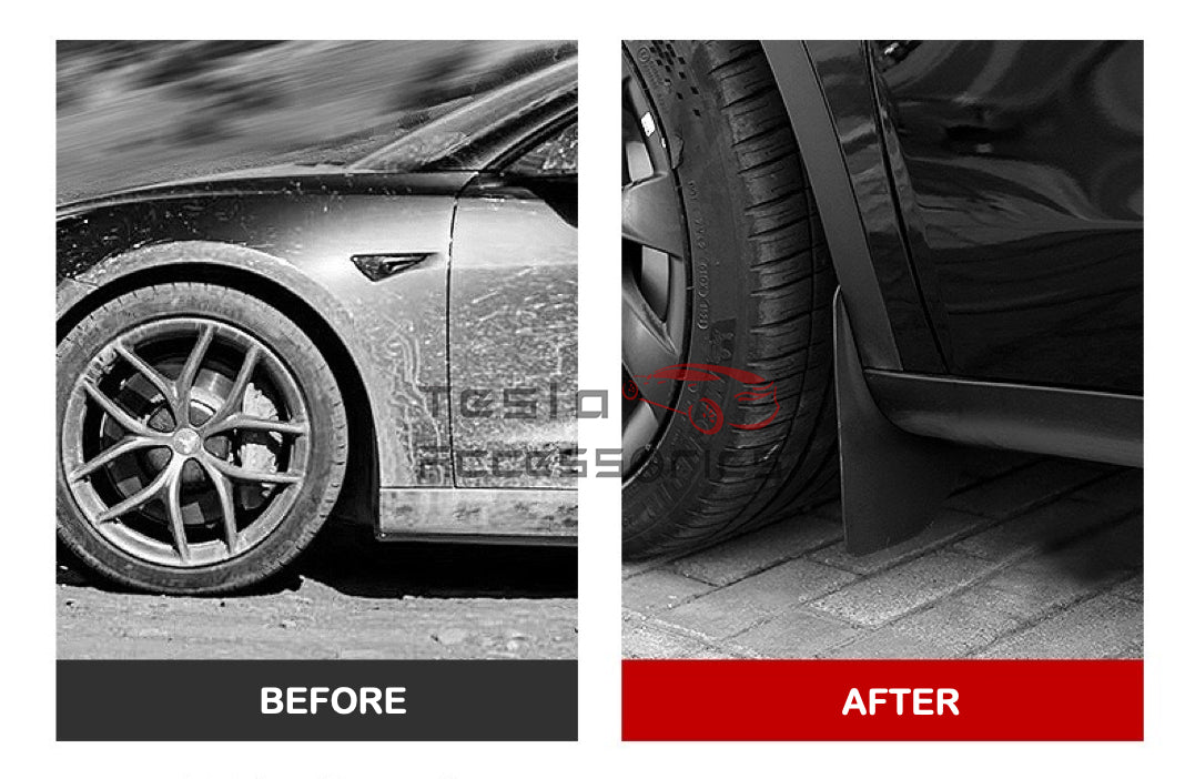 Tesla Model Y Car Mud Flap - Before and After