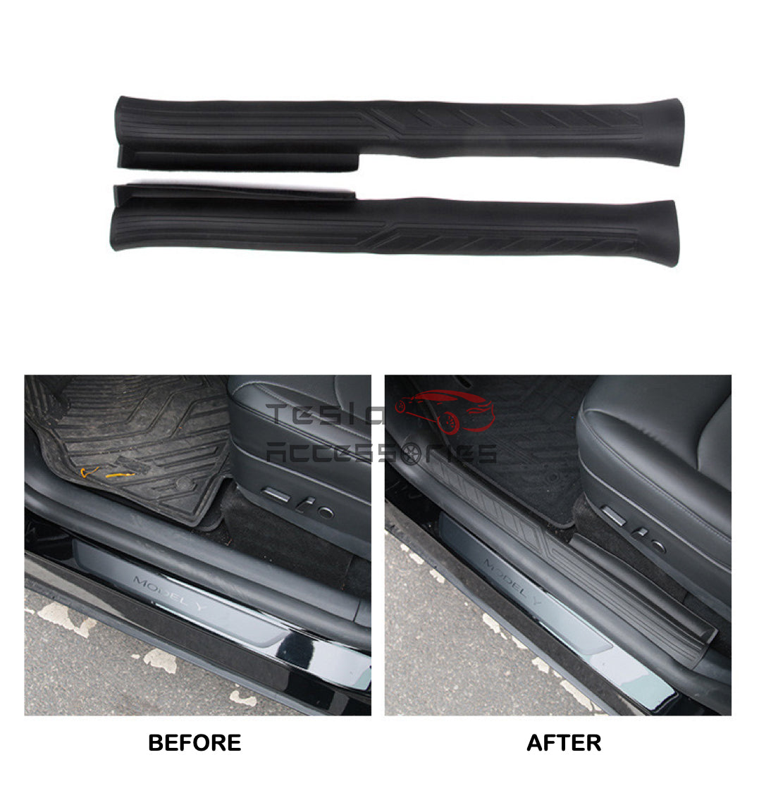 Tesla Model Y Door Step Sill Guard - Before and After