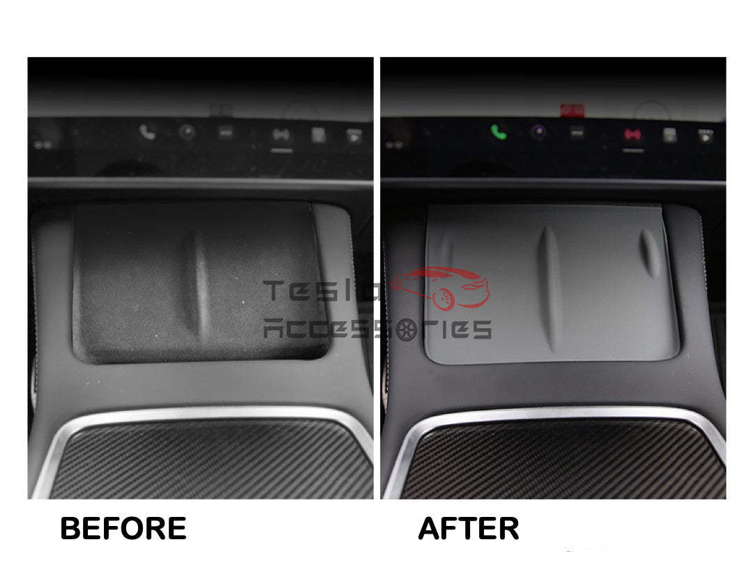 Tesla Model Y Wireless Charging Protective Pad - Before and After